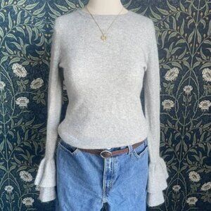 Antonio Melani Light Gray Vera Poet Ruffle Cuff 100% Cashmere Sweater